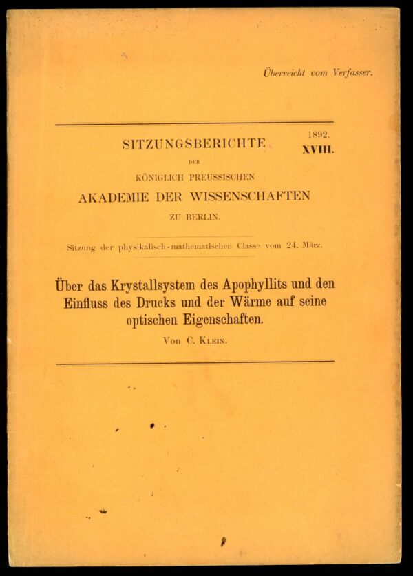 Uber das Krystallsystem des Apophyllits - Von C. Klein